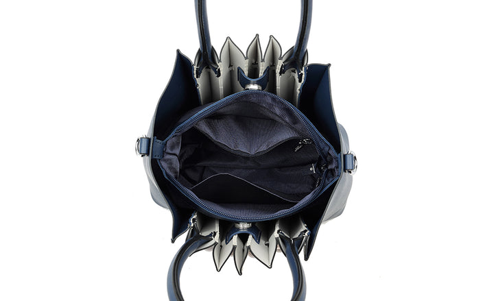 Long & Son Ladies Pleated Grab Handle Handbag With Pearlised Bead Detail Navy/ Grey Combination