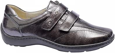 Waldlaufer Henni 496301 WIDE FIT Grey Patent Leather Casual Velcro Strap Shoes