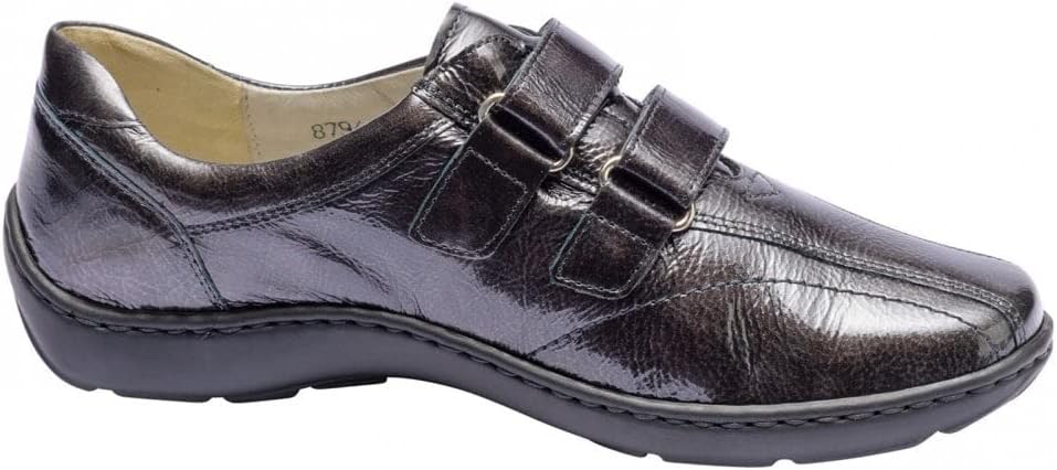 Waldlaufer Henni 496301 WIDE FIT Grey Patent Leather Casual Velcro Strap Shoes