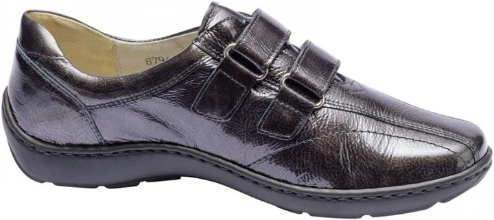 Waldlaufer Henni 496301 WIDE FIT Grey Patent Leather Casual Velcro Strap Shoes