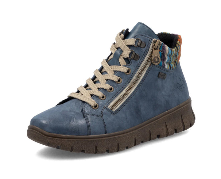 RiekerTEX Antistress N1305-14 Blue Women's Boots Zip Lace Up Comfort Wide Fit Boots