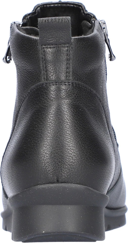 Waldlaufer INGA Ladies K Wide (EE) Fit Black Leather Warm Lined Double Zip Fasten Ankle Boots