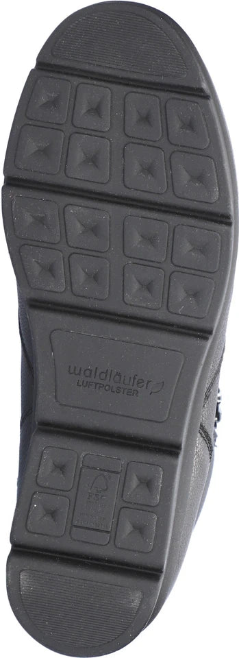 Waldlaufer INGA Ladies K Wide (EE) Fit Black Leather Warm Lined Double Zip Fasten Ankle Boots
