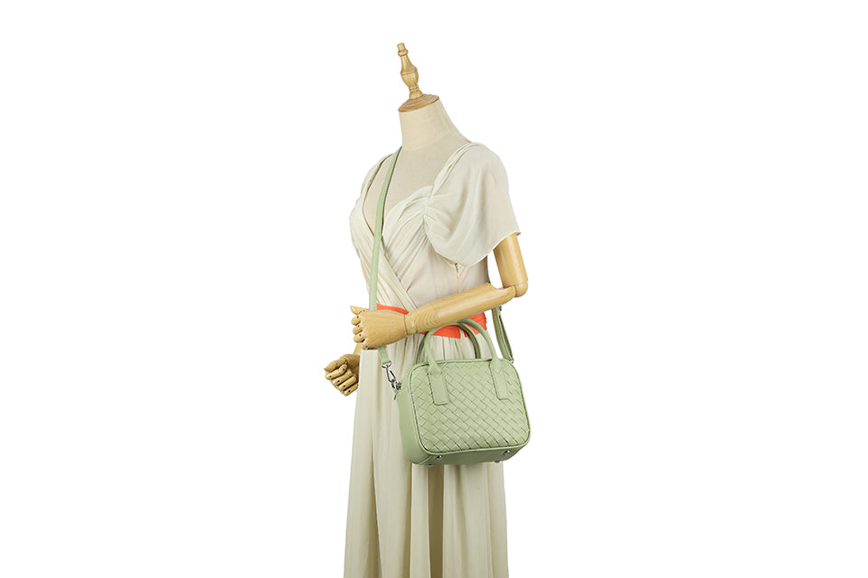 Long & Son Ladies Interlaced Grab Handle Handbag With Detachable Strap Light Green