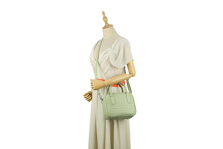 Long & Son Ladies Interlaced Grab Handle Handbag With Detachable Strap Light Green