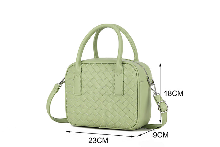 Long & Son Ladies Interlaced Grab Handle Handbag With Detachable Strap Light Green