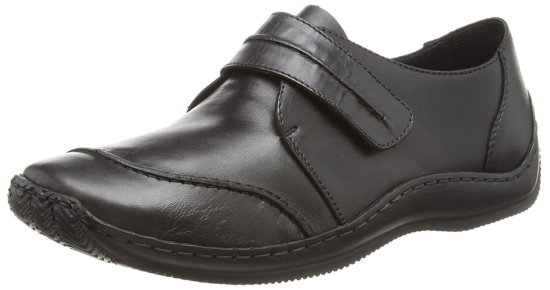 Rieker Antistress L1760 Ladies Black Leather Touch Fasten Shoes
