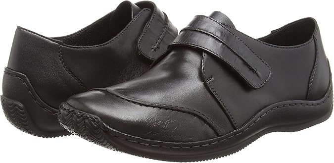 Rieker Antistress L1760 Ladies Black Leather Touch Fasten Shoes