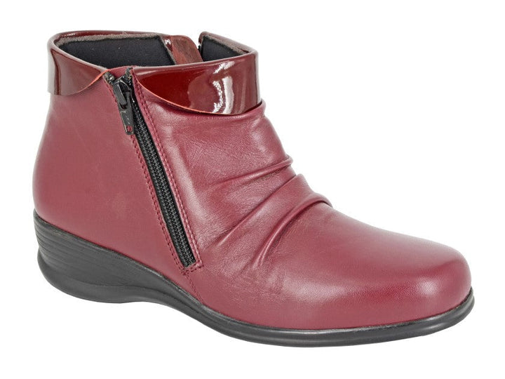 Mod Comfys L215 Ladies RED Leather Super Light Double Zip Fasten Low Wegde Ankle Boots RED