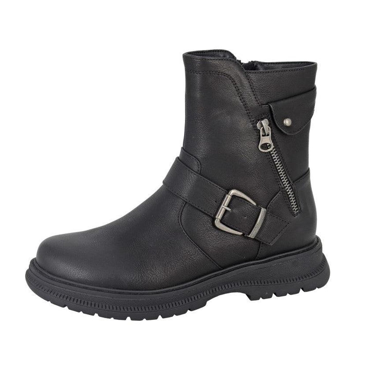 Cipriata L320 Ladies Biker Style Faux Leather Ankle Boots With Zip Fastening And Rubber Soles Black