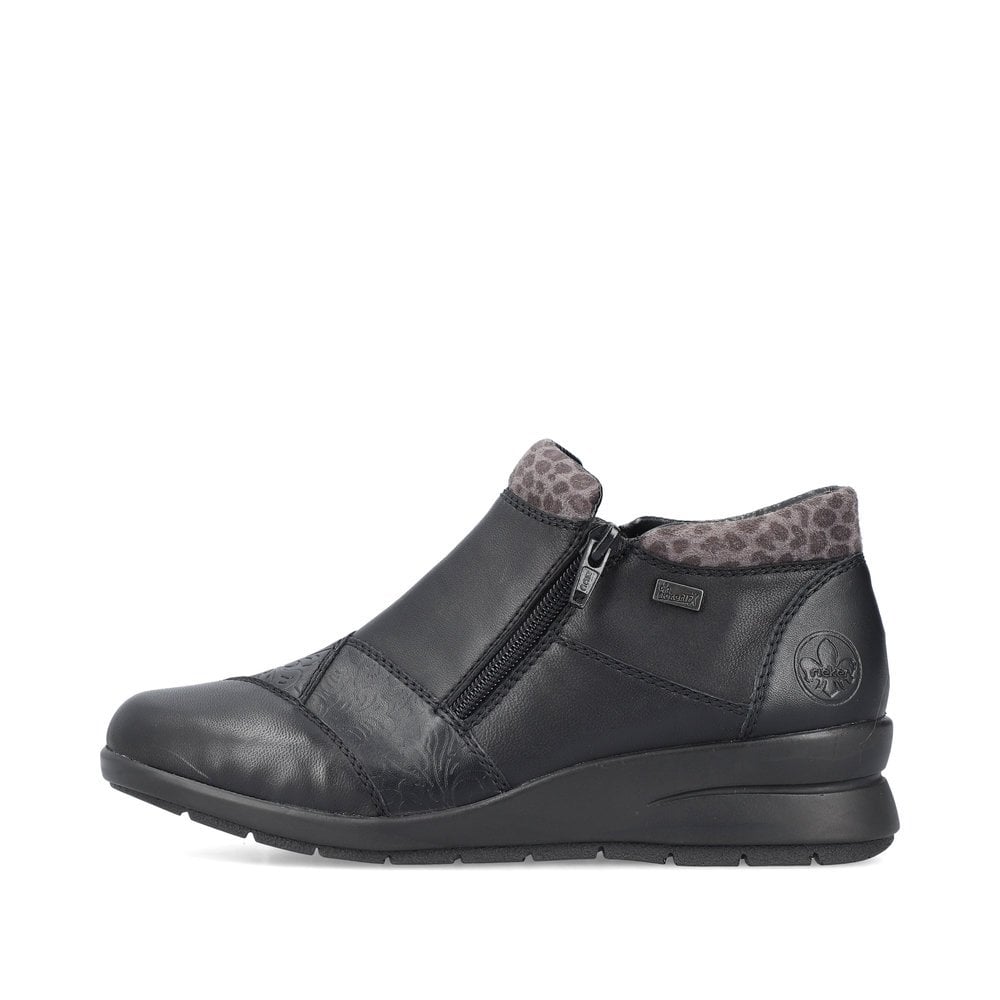 Rieker Antistress L4881 Ladies Water Resistant Leather Twin Zip Warm Lined Ankle Boots Black