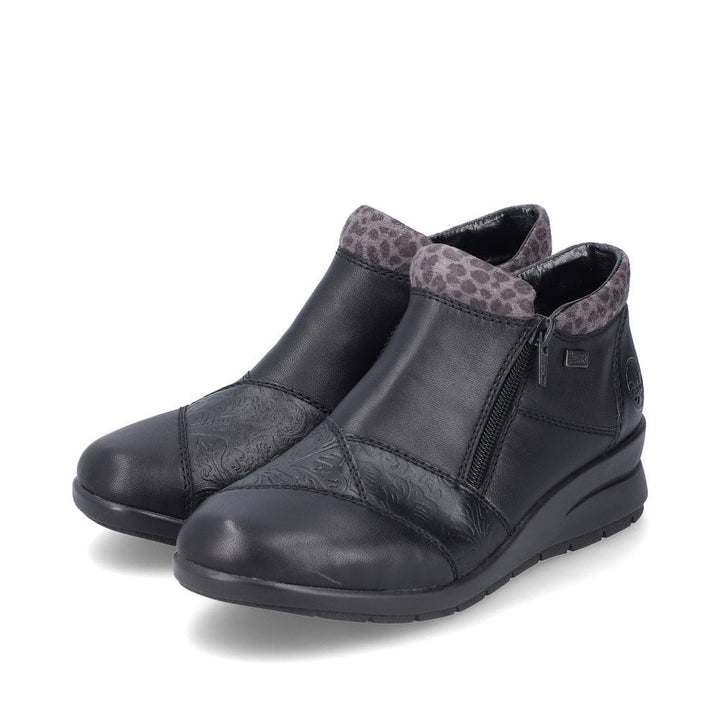 Rieker Antistress L4881 Ladies Water Resistant Leather Twin Zip Warm Lined Ankle Boots Black