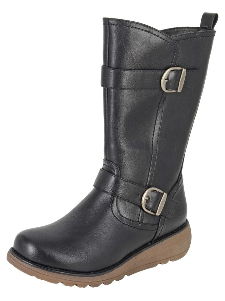 Cipriata ARCISA L741 Ladies Black Adjustable Wide Calf Double Buckle 3/4 Length Leg Wedge Boots (Copy)