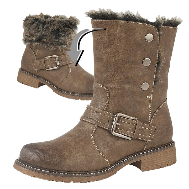 Cipriata L830 Ladies Warm Faux Fur Lined Brown 2 in 1 Style Biker Style Boots With Faux Fur Cuff (Copy)