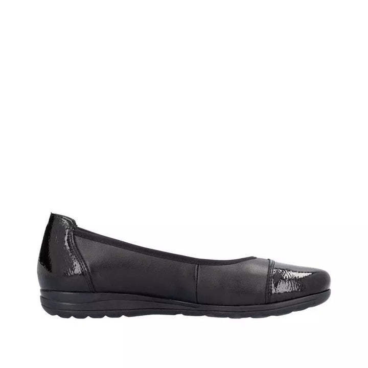 Rieker Antistress L9351 Ladies Black Leather Softee Pump Shoes With Patent Toe Cap