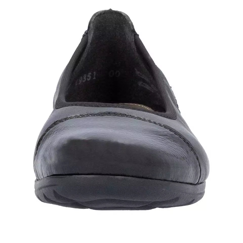 Rieker Antistress L9351 Ladies Black Leather Softee Pump Shoes With Patent Toe Cap