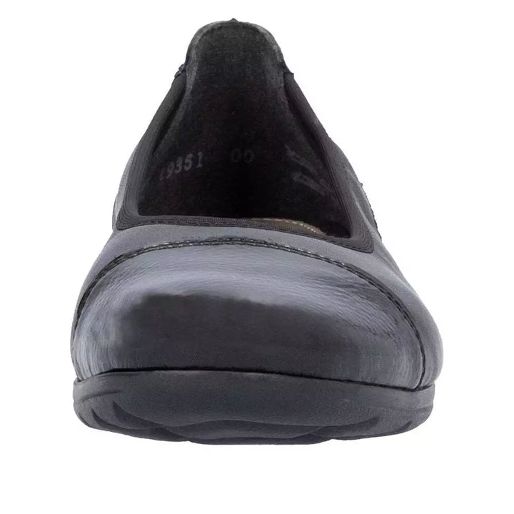Rieker Antistress L9351 Ladies Black Leather Softee Pump Shoes With Patent Toe Cap