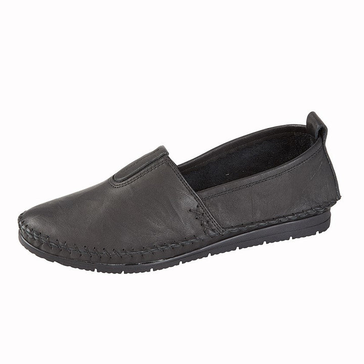Mod Comfys L990 Womens Black Soft Leather Centre Gusset Comfort Slip On Shoes