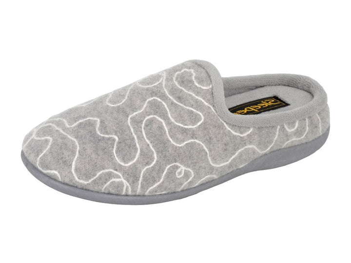 Sleepers LS174 Grey Soft Velour Mule Slippers With Memory Foam Squiggle Design