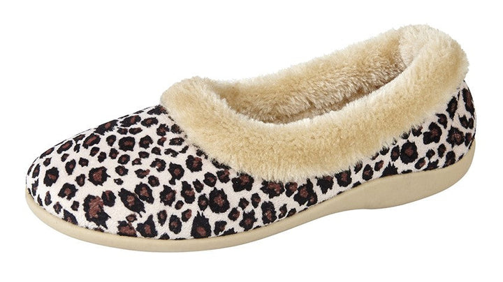 Sleepers LS314 Ocelot Ladies Leopard Print Warm Lined Memory Foam Faux Fur Soft Ballet Slippers