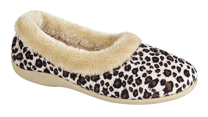 Sleepers LS314 Ocelot Ladies Leopard Print Warm Lined Memory Foam Faux Fur Soft Ballet Slippers