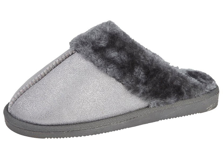 Sleepers Juliet LS859  Womens Light Grey/Silver Soft Fluffy Warm Faux Fur Mule Slippers