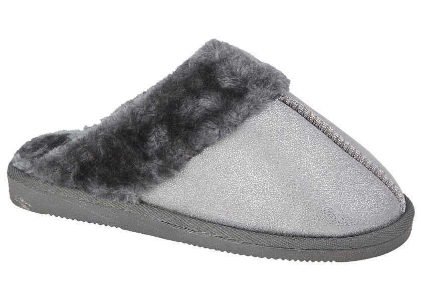 Sleepers Juliet LS859  Womens Light Grey/Silver Soft Fluffy Warm Faux Fur Mule Slippers
