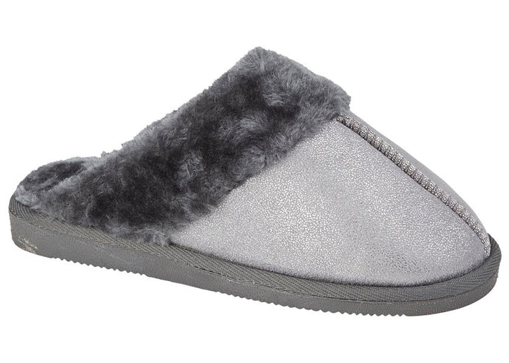 Sleepers Juliet LS859  Womens Light Grey/Silver Soft Fluffy Warm Faux Fur Mule Slippers
