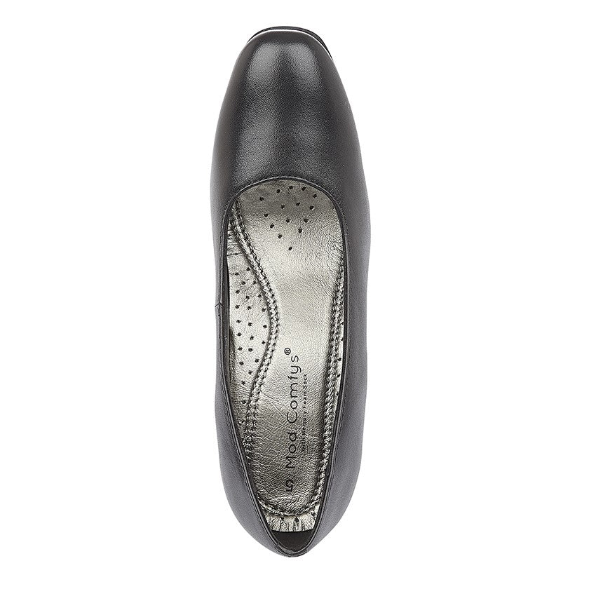 Mod Comfys L174 Ladies Black Leather Mid Heel Plain Office/ Airport/ AirLine/ Work Court Shoes (Copy)