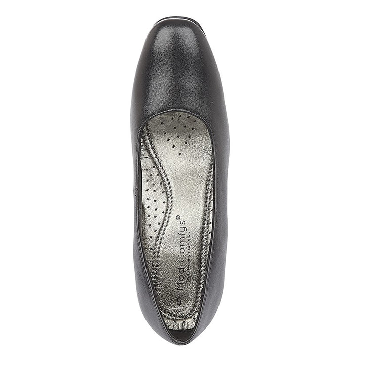 Mod Comfys L174 Ladies Black Leather Mid Heel Plain Office/ Airport/ AirLine/ Work Court Shoes (Copy)