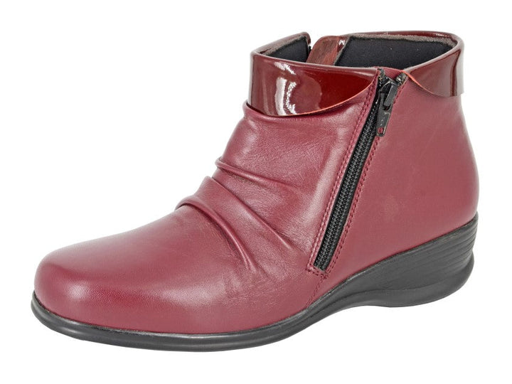 Mod Comfys L215 Ladies RED Leather Super Light Double Zip Fasten Low Wegde Ankle Boots RED