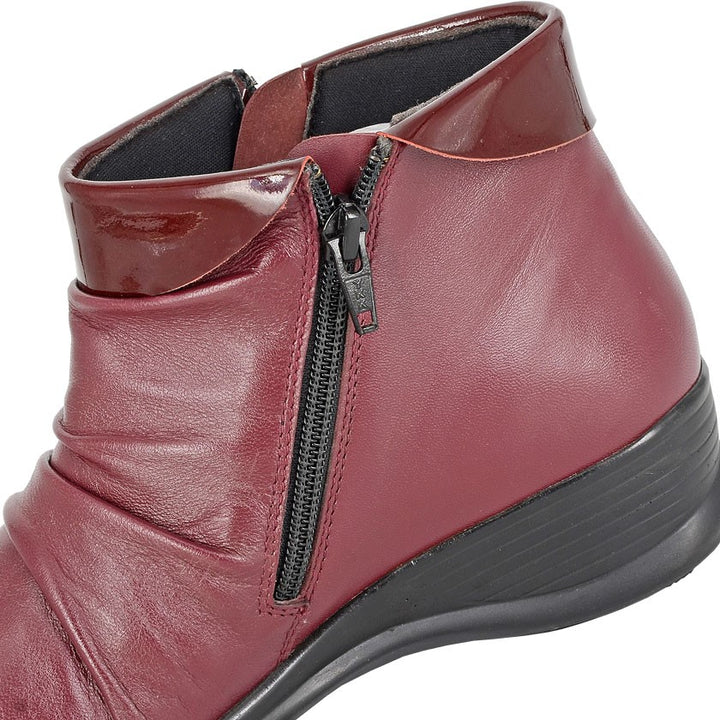 Mod Comfys L215 Ladies RED Leather Super Light Double Zip Fasten Low Wegde Ankle Boots RED