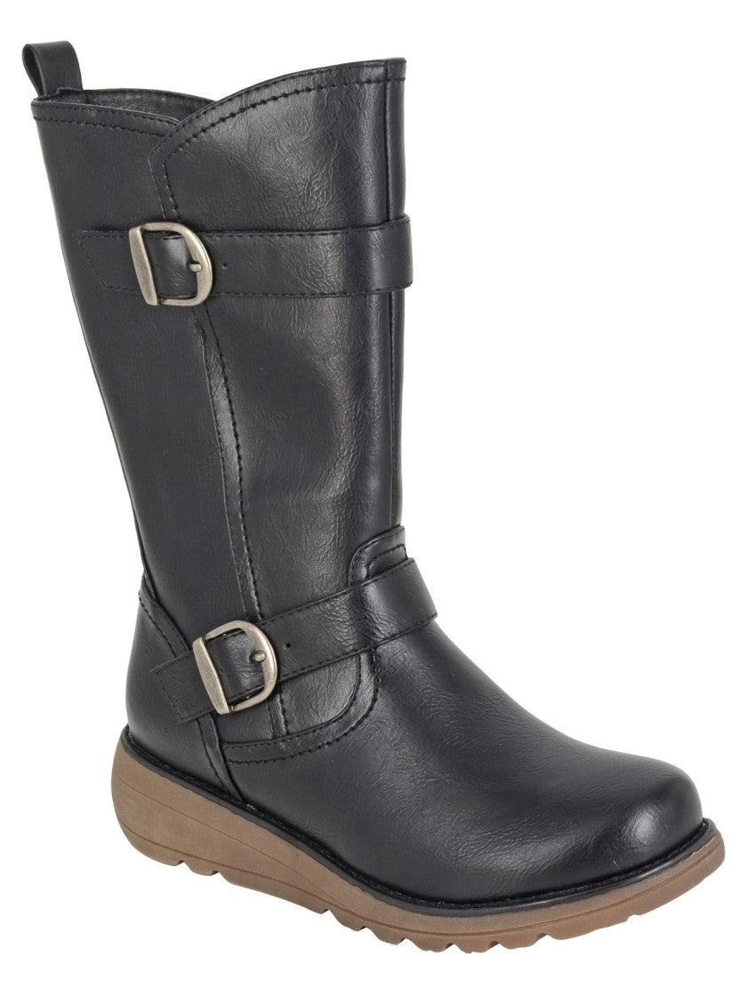 Cipriata ARCISA L741 Ladies Black Adjustable Wide Calf Double Buckle 3/4 Length Leg Wedge Boots (Copy)