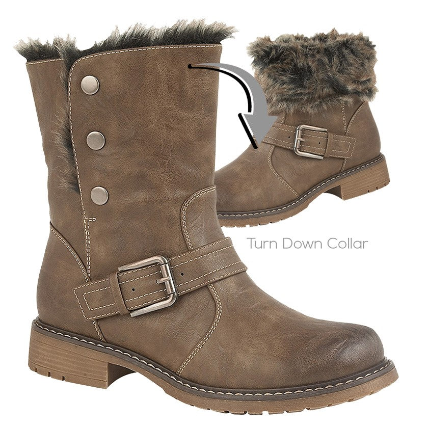 Cipriata L830 Ladies Warm Faux Fur Lined Brown 2 in 1 Style Biker Style Boots With Faux Fur Cuff (Copy)