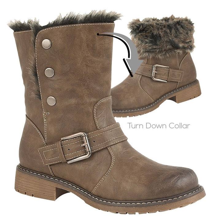 Cipriata L830 Ladies Warm Faux Fur Lined Brown 2 in 1 Style Biker Style Boots With Faux Fur Cuff (Copy)