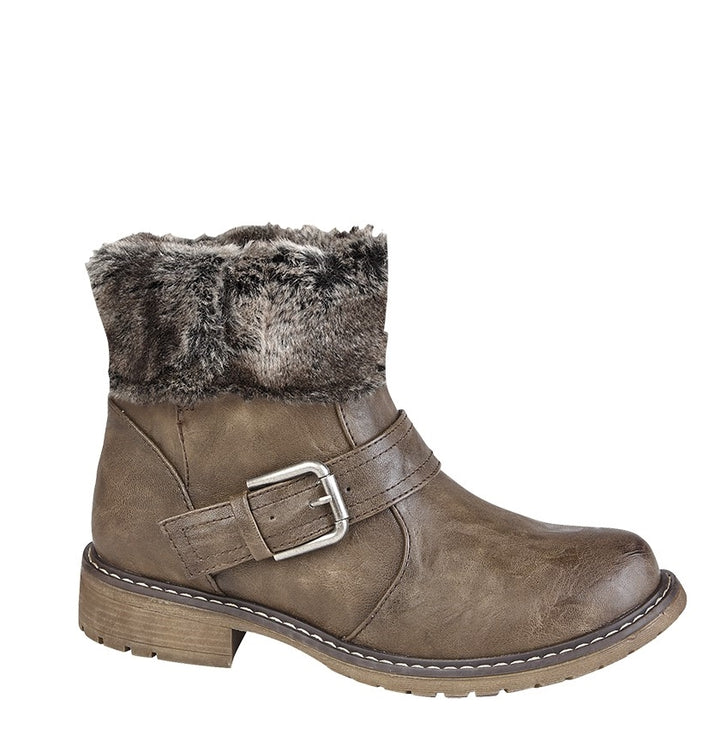 Cipriata L830 Ladies Warm Faux Fur Lined Brown 2 in 1 Style Biker Style Boots With Faux Fur Cuff (Copy)