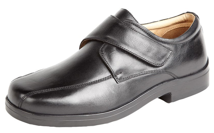Roamers M435 Mens Black Leather EXTRA XXX WIDE FIT Shoes With Strap Size 15