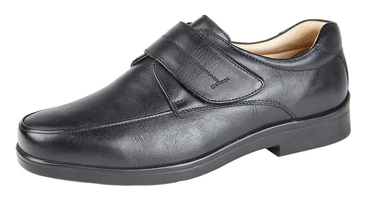 Roamers M688 Mens Leather WIDE FIT Touch Fasten Lightweight Shoes  Swift Turn Black