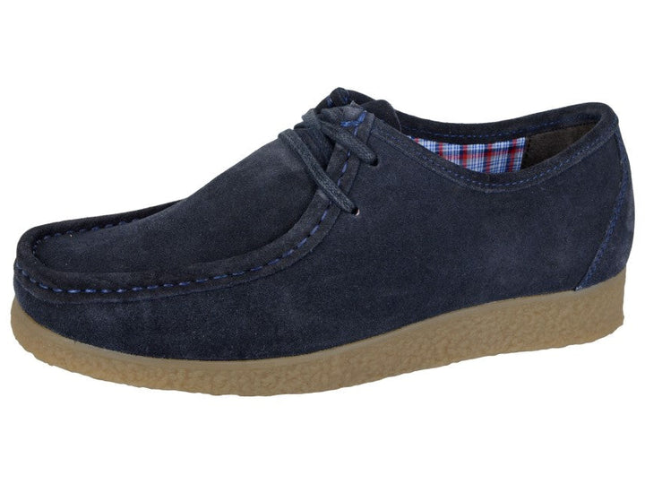 Roamers M954 Trapper Mens Navy Suede Wallabee Style Casual Lace Up Shoes With Contrast Rubber Soles