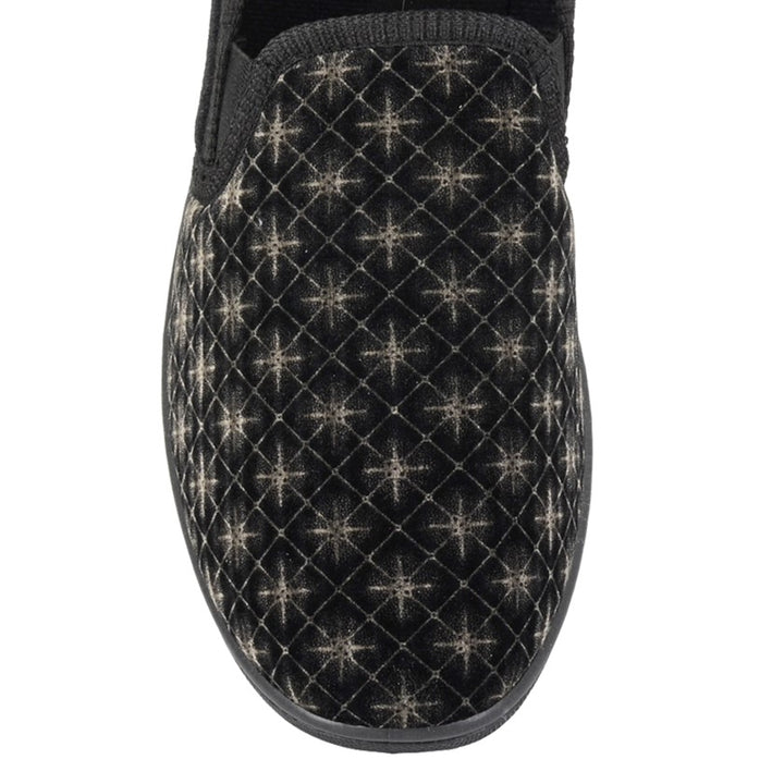 Austin/Kevin Mens Black Soft Velour Twin Gusset Full  Slippers With Rubber Sole