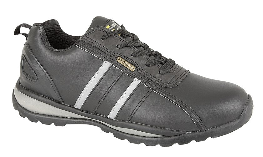 Grafters M090A Mens Black Grey Leather Lightweight Steel Toe Cap Safety Trainers