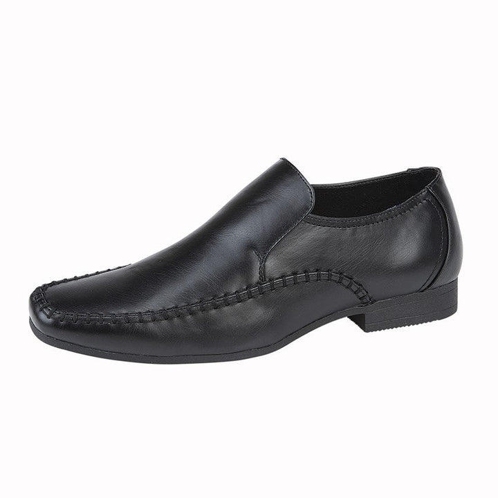 Route 21 M191 Mens Faux Leather Stitch Detail Padded Insoles Slip On Moccasin Black
