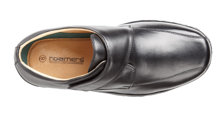 Roamers M435 Mens Black Leather EXTRA XXX WIDE FIT Shoes With Strap Size 15