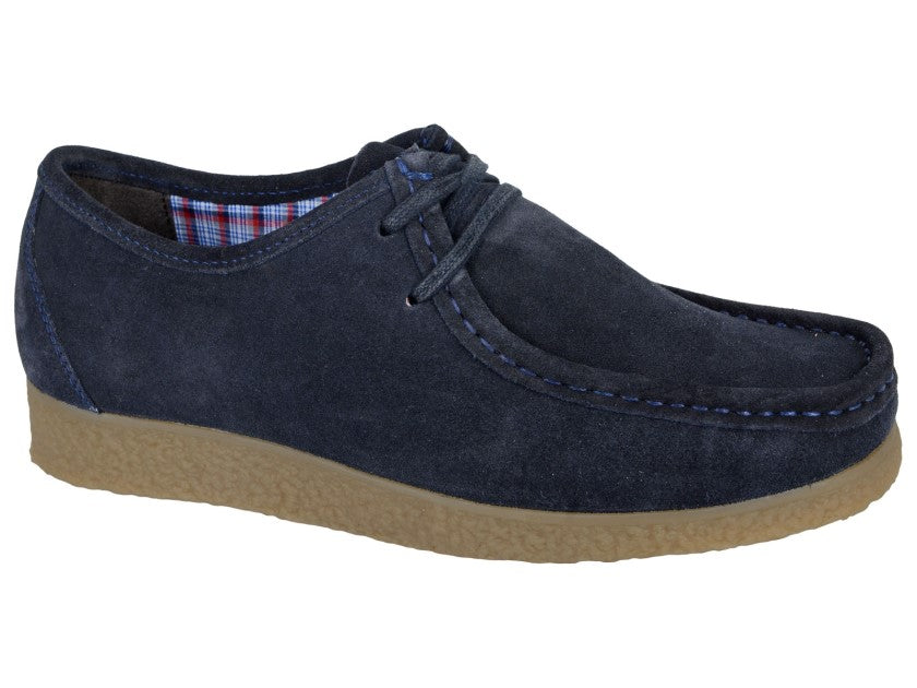 Roamers M954 Trapper Mens Navy Suede Wallabee Style Casual Lace Up Shoes With Contrast Rubber Soles