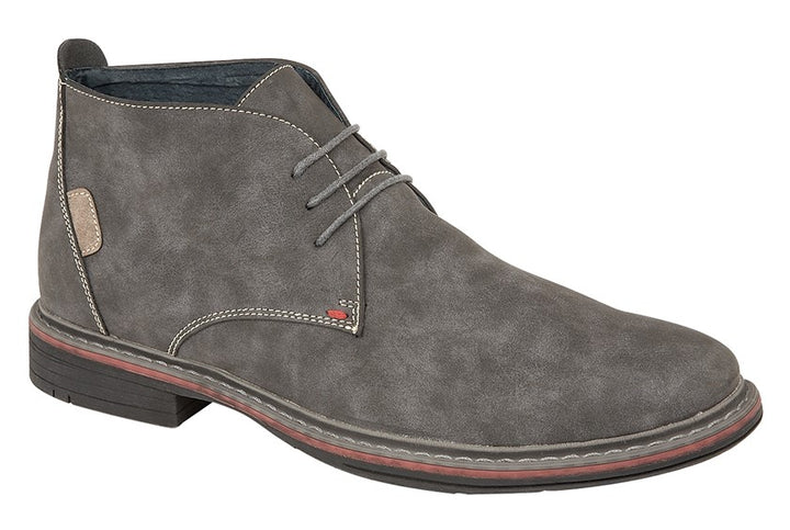 Goor Mens Synthetic Nubuck 3 Eyelet Leather Lined Desert Boots With Padded Insoles Dark Grey