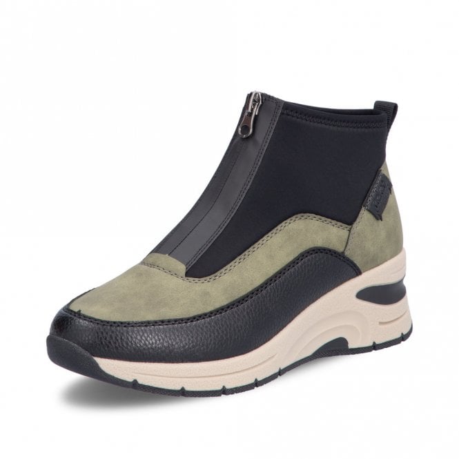 Rieker Antistress N9362 Ladies Sporty Wedge Ankle Boots With Centre Zip Khaki