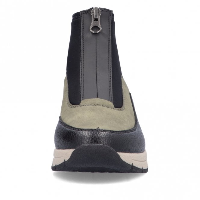 Rieker Antistress N9362 Ladies Sporty Wedge Ankle Boots With Centre Zip Khaki