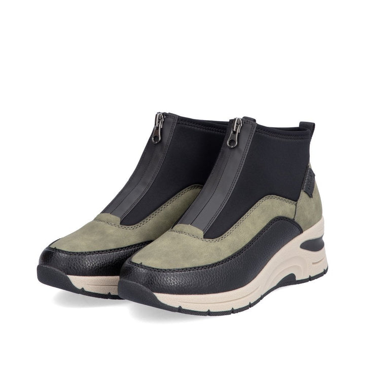 Rieker Antistress N9362 Ladies Sporty Wedge Ankle Boots With Centre Zip Khaki