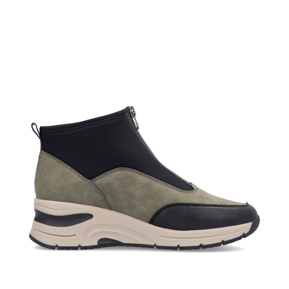 Rieker Antistress N9362 Ladies Sporty Wedge Ankle Boots With Centre Zip Khaki