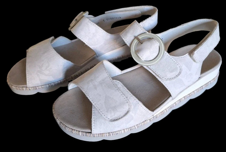 Waldlaufer 650002 K-Nelly Ladies Wide Fit Grey Floral Touch Fasten Slingback Sandals